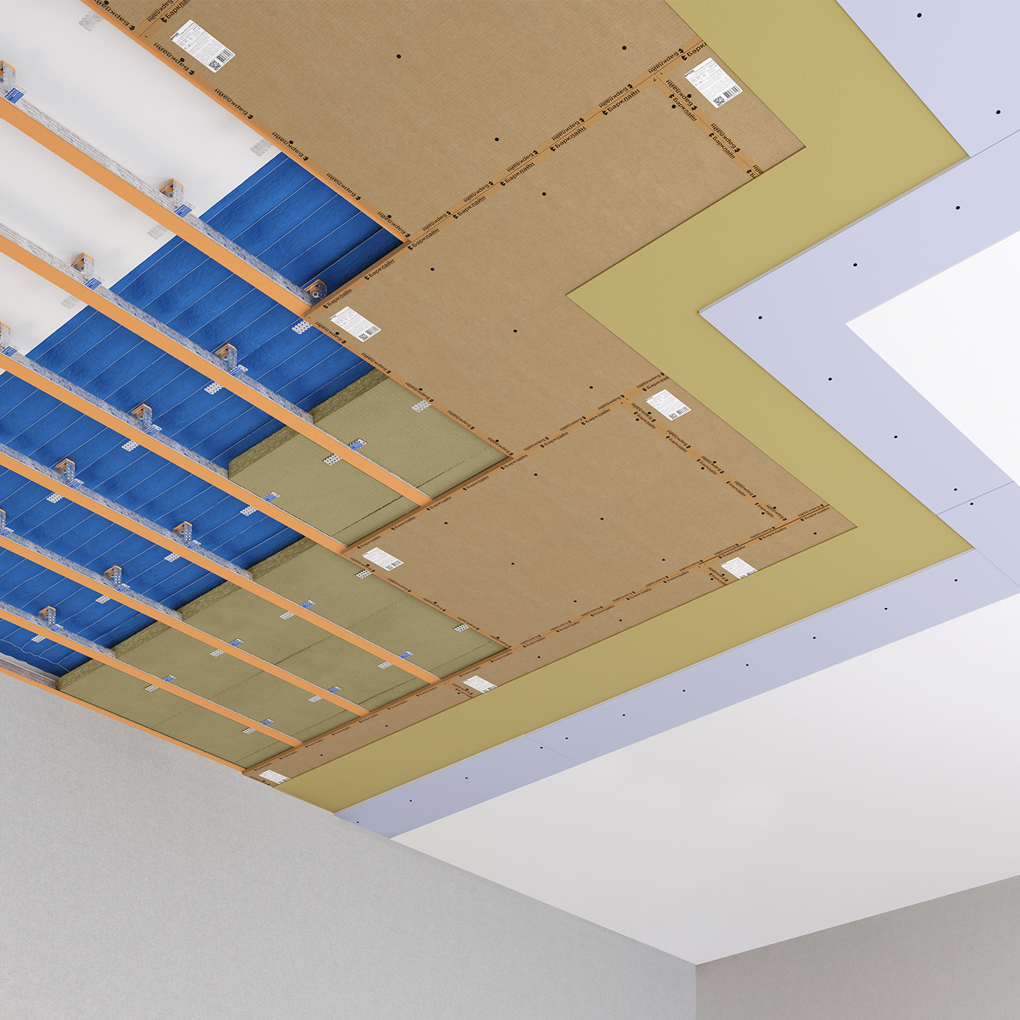 Каркасная система звукоизоляции потолка «Барклайн Базовая Мембрана Кварц Плюс»